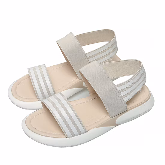 ヌード織PUメタルスタッドフラットヒールレディースサンダル女性靴